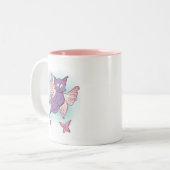 Flying Pink and Paars Fairy Cat Tweekleurige Koffiemok (Voorkant links)