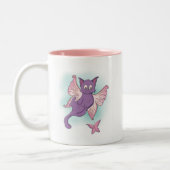 Flying Pink and Paars Fairy Cat Tweekleurige Koffiemok (Links)