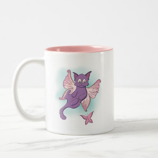 Flying Pink and Paars Fairy Cat Tweekleurige Koffiemok (Links)