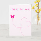 Flying Pink Butterfly Verjaardag Kaart (Gele Bloem)