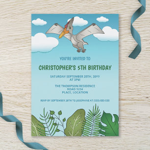Flying Pteranodon Dinosaur Blue Sky Birthday Kaart