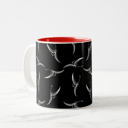 Flying Pterodactyl Dinosaur Print Pattern Black Tweekleurige Koffiemok (Voorkant links)