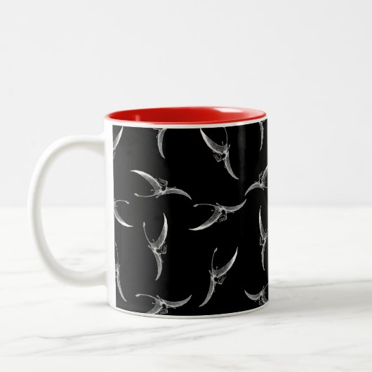 Flying Pterodactyl Dinosaur Print Pattern Black Tweekleurige Koffiemok (Links)