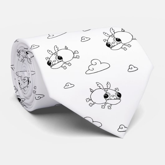 Flying Pug (wit) Stropdas (Opgerold)