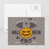 Flying Pumpkin Halloween Party Uitnodiging Briefkaart (Voorkant / Achterkant)
