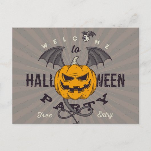Flying Pumpkin Halloween Party Uitnodiging Briefkaart (Voorkant)