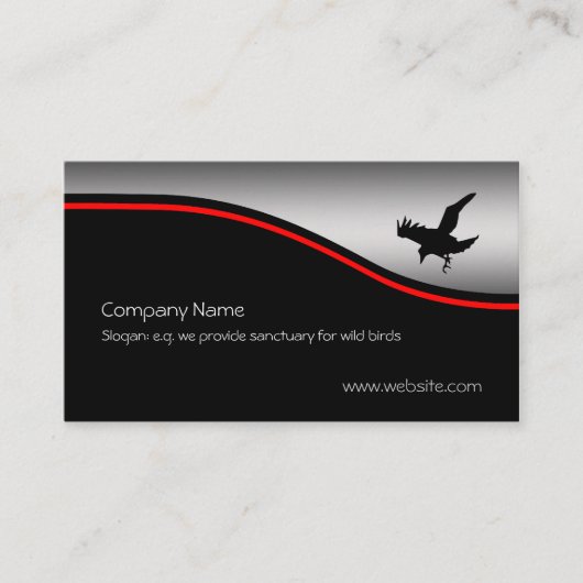 Flying Raven Bird, red swoosh, metallic effect Visitekaartje (Voorkant)