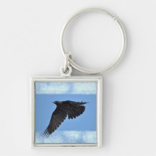 Flying Raven Modern Art in Blue Sleutelhanger