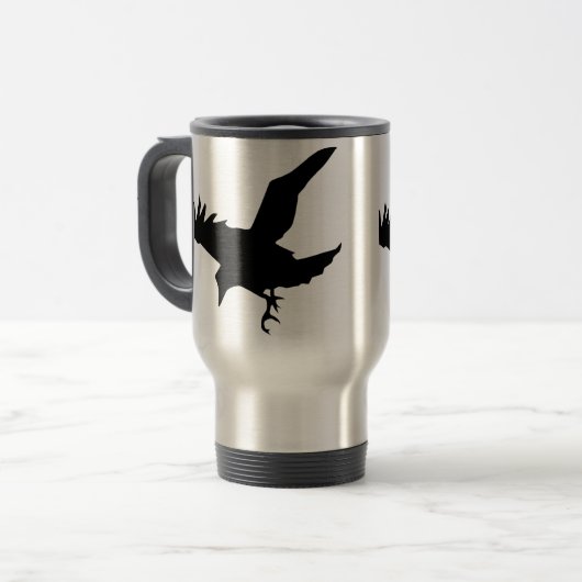 Flying Raven Silhouette Aluminium Travel Mug Reisbeker (Voorkant links)