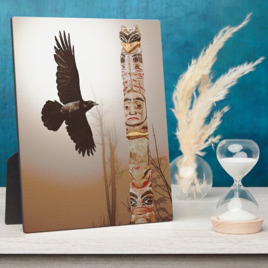 Flying Raven & Totem-Pole Fantasy Art Fotoplaat (Zijkant)
