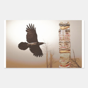 Flying Raven & Totem-Pole Fantasy Art Rechthoekige Sticker