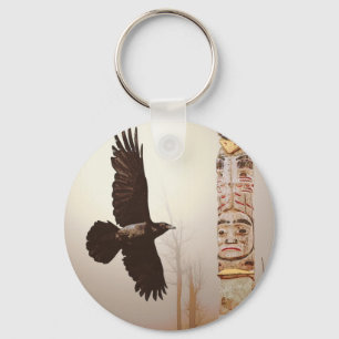 Flying Raven & Totem-Pole Fantasy Art Sleutelhanger