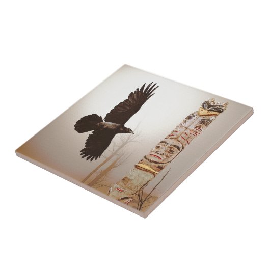 Flying Raven & Totem-Pole Fantasy Art Tegeltje (Zijkant)