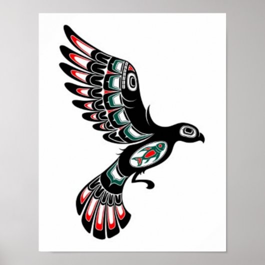 Flying Red and Black Haida Spirit Bird, white Poster (Voorkant)