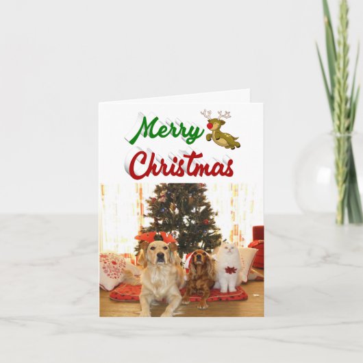 Flying Reindeer-fotoscript voor kerst Feestdagen Kaart (Voorkant)