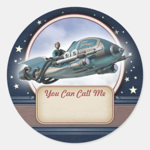 Flying Retro Raket Naam Tag Stickers