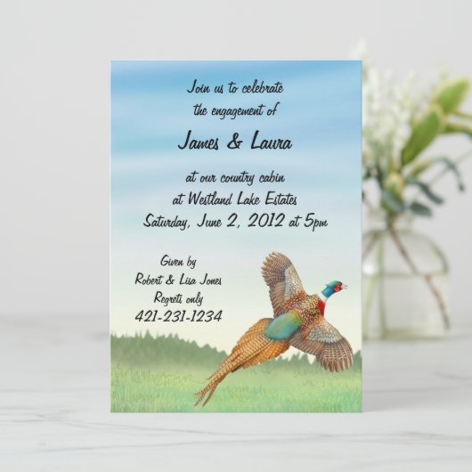 Flying Ringnek Pheasant Invitation Kaart (Staand voorkant)