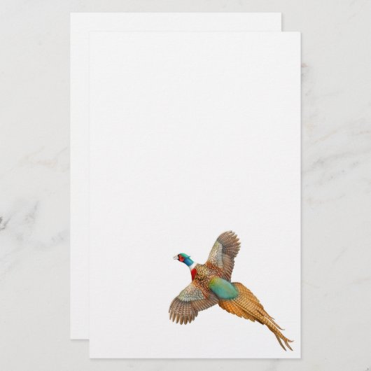 Flying Ringnek Pheasant Stationery Briefpapier (Voorkant / Achterkant)