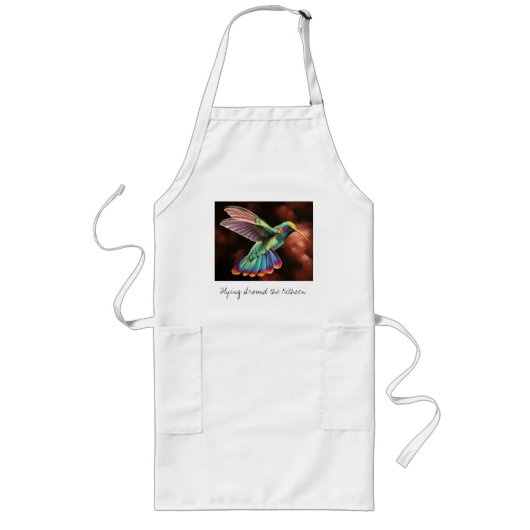"Flying Round the Kitchen" Hummingbird Apron Lang Schort (Voorkant)