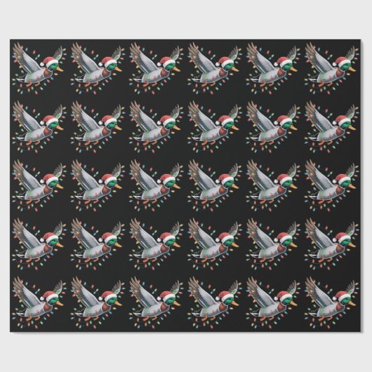 Flying Santa Duck Kerstverlichting Jachtseizoen Cadeaupapier (Vlak)