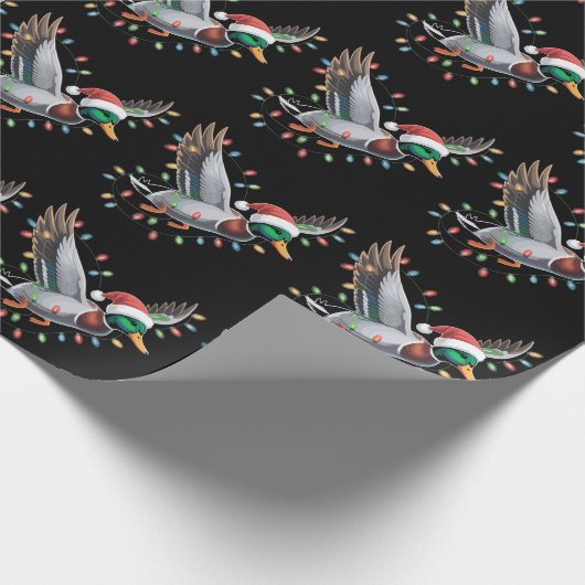 Flying Santa Duck Kerstverlichting Jachtseizoen Cadeaupapier (Hoek)