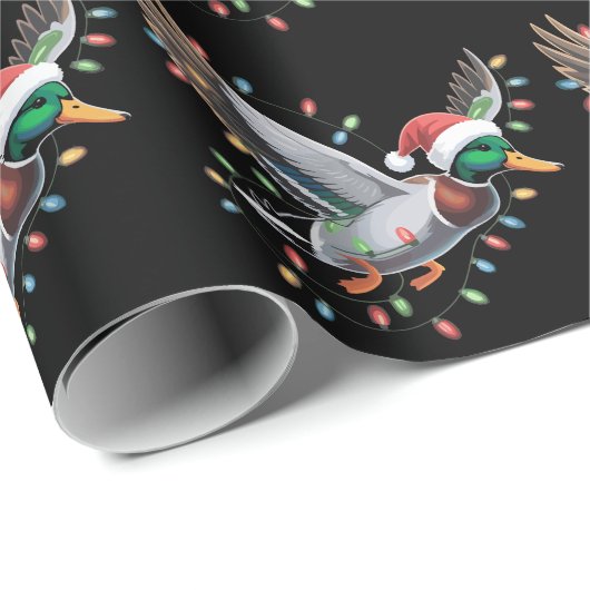 Flying Santa Duck Kerstverlichting Jachtseizoen Cadeaupapier (Rol Hoek)