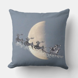 Flying Santa in Reindeer-Sled Christmas Pillow Kussen
