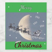 Flying Santa in Reindeer-Sled Christmas Wine Label Wijn Etiket (Enkel label)