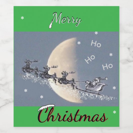 Flying Santa in Reindeer-Sled Christmas Wine Label Wijn Etiket (Enkel label)