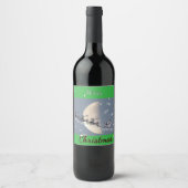 Flying Santa in Reindeer-Sled Christmas Wine Label Wijn Etiket (Voorkant)