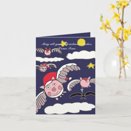 Flying Santa Pig Kaart (Gele Bloem)