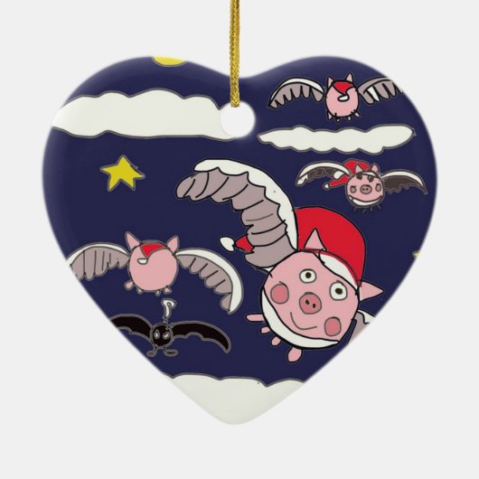 Flying Santa Pig Keramisch Ornament (Achterkant)