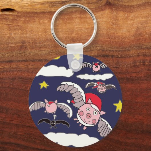 Flying Santa Pig  Sleutelhanger (Voorkant)