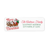 Flying Santa Sleigh Reindeer Retour Adreslabels Etiket (Voorkant)