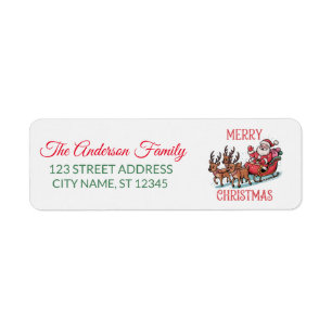 Flying Santa Sleigh Reindeer Retour Adreslabels Etiket
