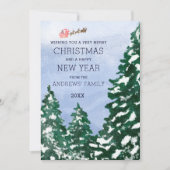 Flying Santa Snowy Winter Trees Painted Kerstmis Feestdagenkaart (Voorkant)