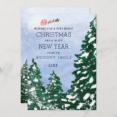 Flying Santa Snowy Winter Trees Painted Kerstmis Feestdagenkaart (Voorkant / Achterkant)