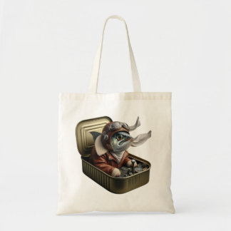Flying Sardine Pilot Retro Fish Art Funny Quirky Tote Bag