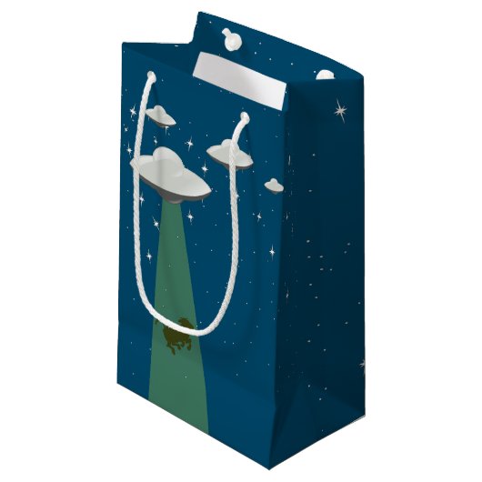Flying Saucer Alien Koe Ontvoering Klein Cadeauzakje (Voorkant Gekanteld)