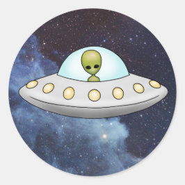 Flying Saucer Alien UFO-sticker Ronde Sticker