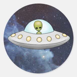 Flying Saucer Alien UFO-sticker Ronde Sticker
