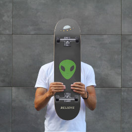 Flying Saucer & Green Alien Skateboard