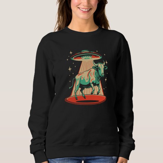 Flying Saucer UFO Cute Cow Abduction Retro 80s Trui (Voorkant)