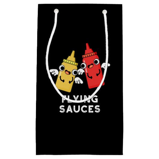 Flying Sauces Funny Food Pun Dark BG Klein Cadeauzakje (Voorkant)