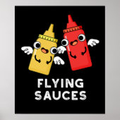 Flying Sauces Funny Food Pun Dark BG Poster (Voorkant)