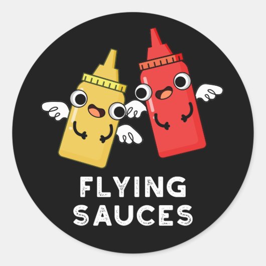 Flying Sauces Funny Food Pun Dark BG Ronde Sticker (Voorkant)