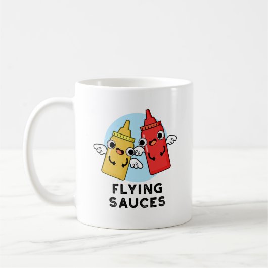 Flying Sauces Funny Food Pun Koffiemok (Links)