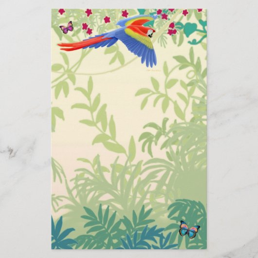 Flying Scarlet Macaw in Rainforest Stationery Briefpapier (Voorkant)