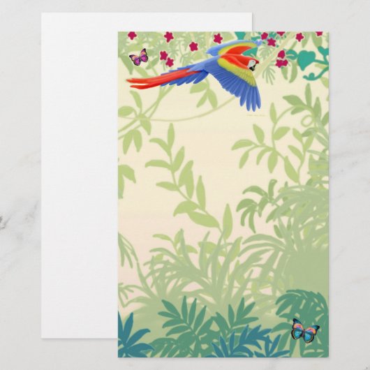 Flying Scarlet Macaw in Rainforest Stationery Briefpapier (Voorkant / Achterkant)