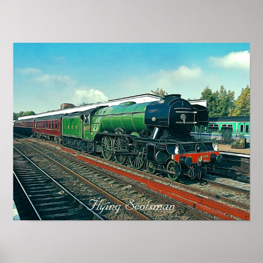 Flying Scotsman in Station illustrstion Poster (Voorkant)